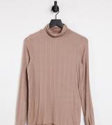 Pieces Maternity - Beige ribbet top med rullekrave-Neutral