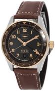 Longines Herreur L3.812.5.53.2 Spirit Zulu Time Sort/Læder Ø42 mm