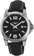 Longines Herreur L3.760.4.56.3 Conquest Sort/Læder Ø43 mm