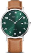 Bering Herreur 18640-568 Titanium Grøn/Læder Ø40 mm
