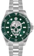 Philipp Plein Herreur PWOAA0622 The Skull Grøn/Stål Ø44 mm