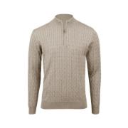 Beige Kabelstrikket Merino Half Zip Sweater