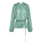 Smaragd Lurex Wrap Bluse