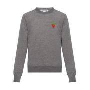 Rundhalset sweater med broderede jordbær