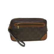 Brugt Brunt Lærred Louis Vuitton Marly Dragonne Clutch Taske