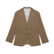 Beige Slim Fit Stretch-Baumwollcord-Blazer