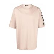 Beige Logo Print Bomuld T-shirt