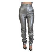 Metallic Sølv Højtaljede Skinny Bukser