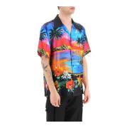 Kortærmet silkeskjorte med Hawaii-print