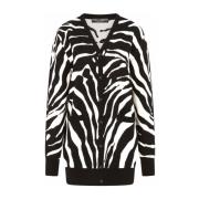 Sort Zebra Print Sweaters med V-Hals og Knappelukning