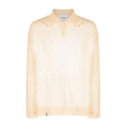 Ivory Hvid Open-Knit Polo Shirt