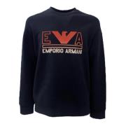 Marineblå Dobbelt Jersey Sweatshirt med Maxi Logo Skrift og Rød Orange...
