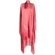 Lyserød Peony Crepe Kaftan med Frynsekant