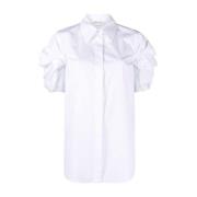 Hvid Bomuld Poplin Skjorte med Rynkedetaljer
