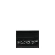 Sort læder kreditkortholder med logo print