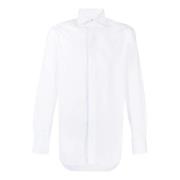 Hvid Bomuldsskjorte med Spredt Krave