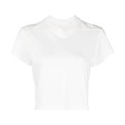 Hvid Bomuld Cropped T-shirt med Ribbede Detaljer
