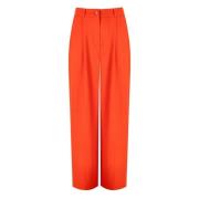 Orange Bukser med Viddeben og Plissering