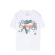 Hvid T-shirt med Printdetaljer og Orange Logo