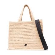 Vanilla Hvid Raffia Tote Taske med Aftagelig Skulderrem