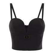 Stretch crepe bustier top med emaljeret logo-plakette