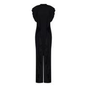 Sort Satin Jumpsuit med Ruffles