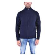 Blå Lammeuld Zip Strik Cardigan