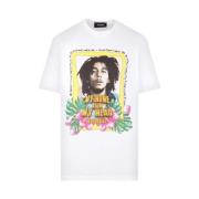 Hvid Bob Marley Print T-shirt