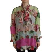 Multifarvet Blomstret Patchwork Ascot Krave Bluse