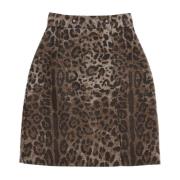 Leopardmønstret uld jacquard nederdel