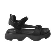 Sort Velour Sandal med Velcrolukning