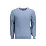 Blå Bomuldssweater - Rund Hals
