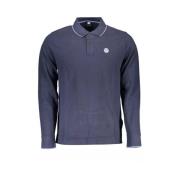 Blå Langærmet Polo Shirt med Kontrastdetaljer