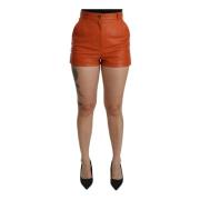 Højtaljet Orange Læder Mini Shorts