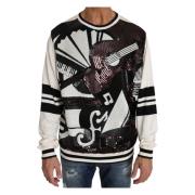 Hvid Jazz Paillet Guitar Pullover Sweater