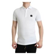 Hvid Bomuldspolo T-shirt med Logopatch