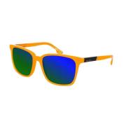 Rektangulære Orange Solbriller med Mørkeblå Spejllinser