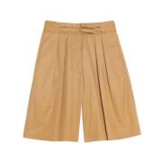 Khaki High-Waisted Gabardine Shorts