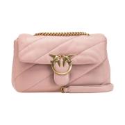 Læderhåndtaske med skulderrem - Pink
