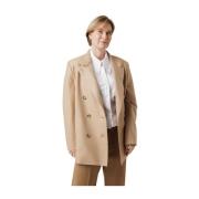 Beige Uldfrakke med Oversized Pasform