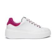 Hvide Lædersneakers med Fuchsia Indsats