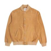 Suede Varsity Jacket med Strikdetaljer