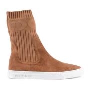 Ribbed-Knit Suede Ankelstøvler