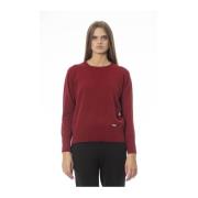 Rød uld crewneck sweater med ribdetaljer