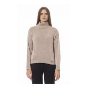 Beige Viscose Sweater med vulkanhals