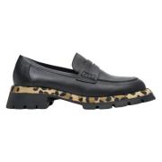 Kvinders Sorte Animal Print Loafers lavet af Ægte Læder ER00113790