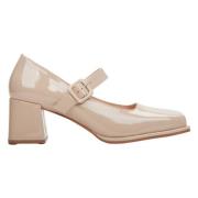 Kvinders Beige Mary Jane Pumps lavet af Patent Ægte Læder ER00114168