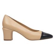 Kvinders Sand Beige Læder Blokhæl Pumps ER00113738