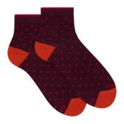 Burgundy Polka Dot Korte Bomuldssokker