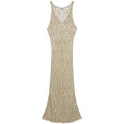 Guld Metallic V-Neck Midi Kjole